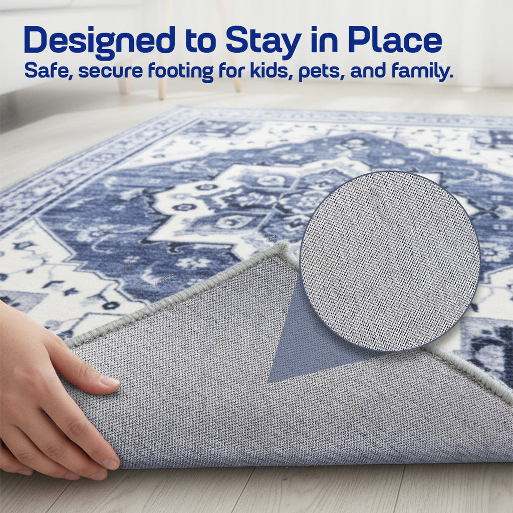 Muddy Mat® Admiral Washable Area Rugs for Living Room, Bedroom & Dining Room – Modern Soft Low Pile Non Slip Carpet – Pet Friendly Waterproof Foldable Rugs for Home