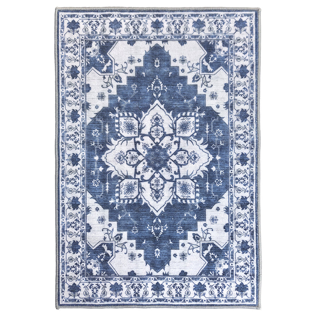 Muddy Mat® Navybell Washable Area Rugs for Living Room, Bedroom & Dining Room – Modern Soft Low Pile Non Slip Carpet – Pet Friendly Waterproof Foldable Rugs for Home
