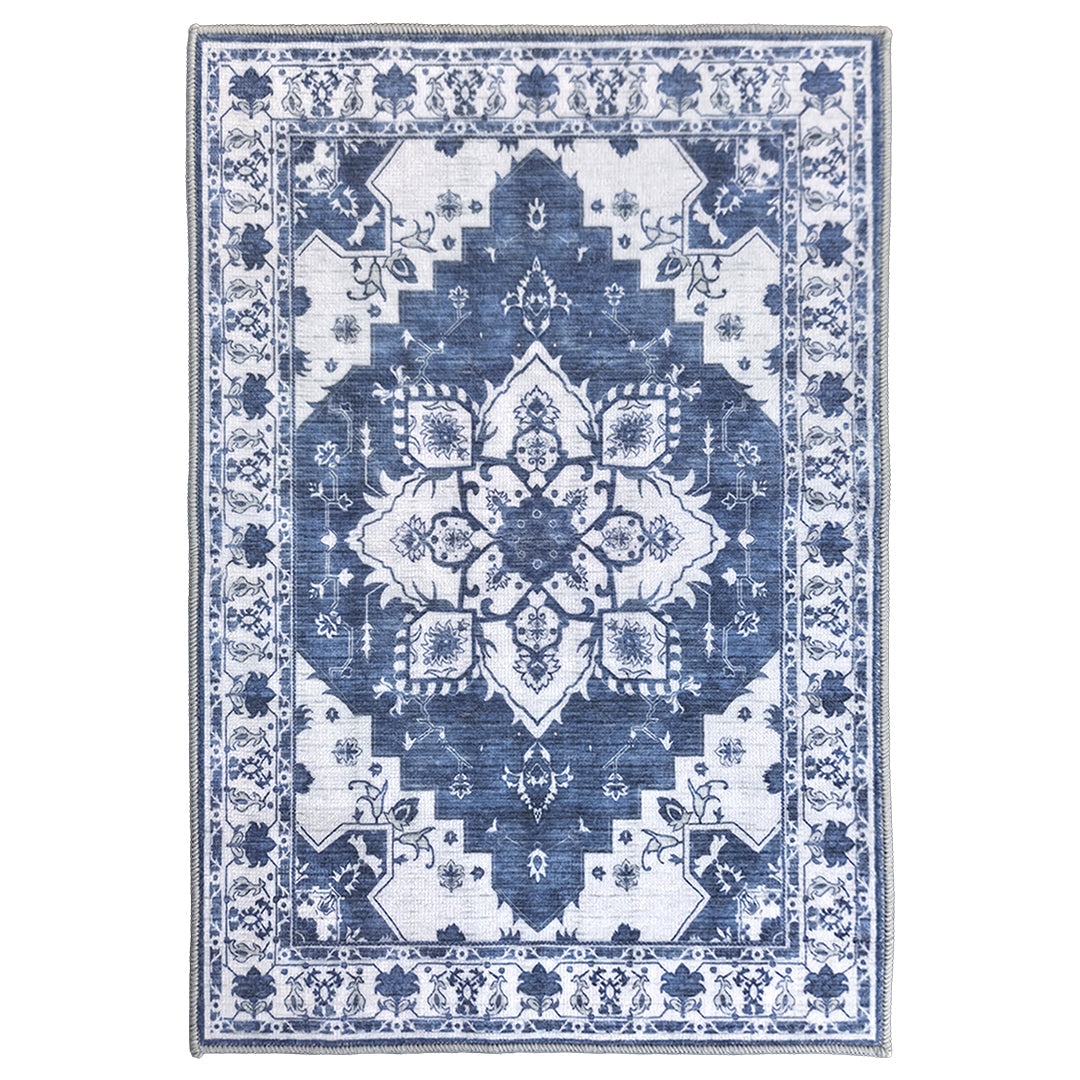 Muddy Mat® Navybell Washable Area Rugs for Living Room, Bedroom & Dining Room – Modern Soft Low Pile Non Slip Carpet – Pet Friendly Waterproof Foldable Rugs for Home