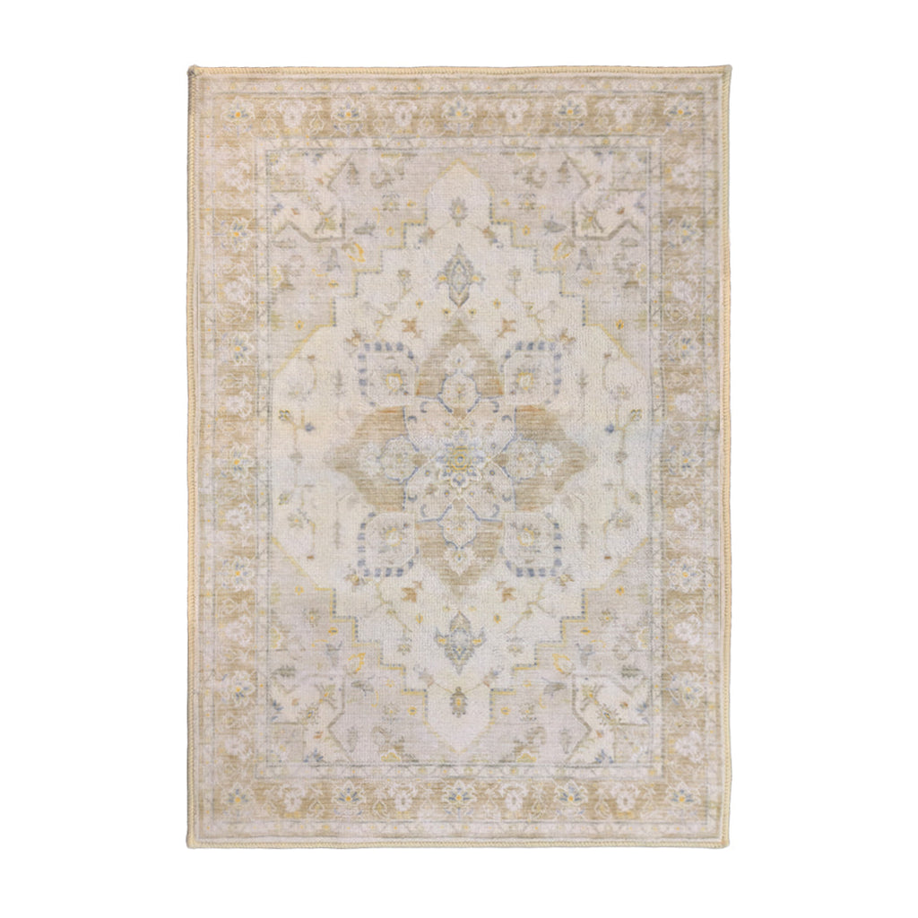 Muddy Mat® Champagne Washable Area Rugs for Living Room, Bedroom & Dining Room – Modern Soft Low Pile Non Slip Carpet – Pet Friendly Waterproof Foldable Rugs for Home