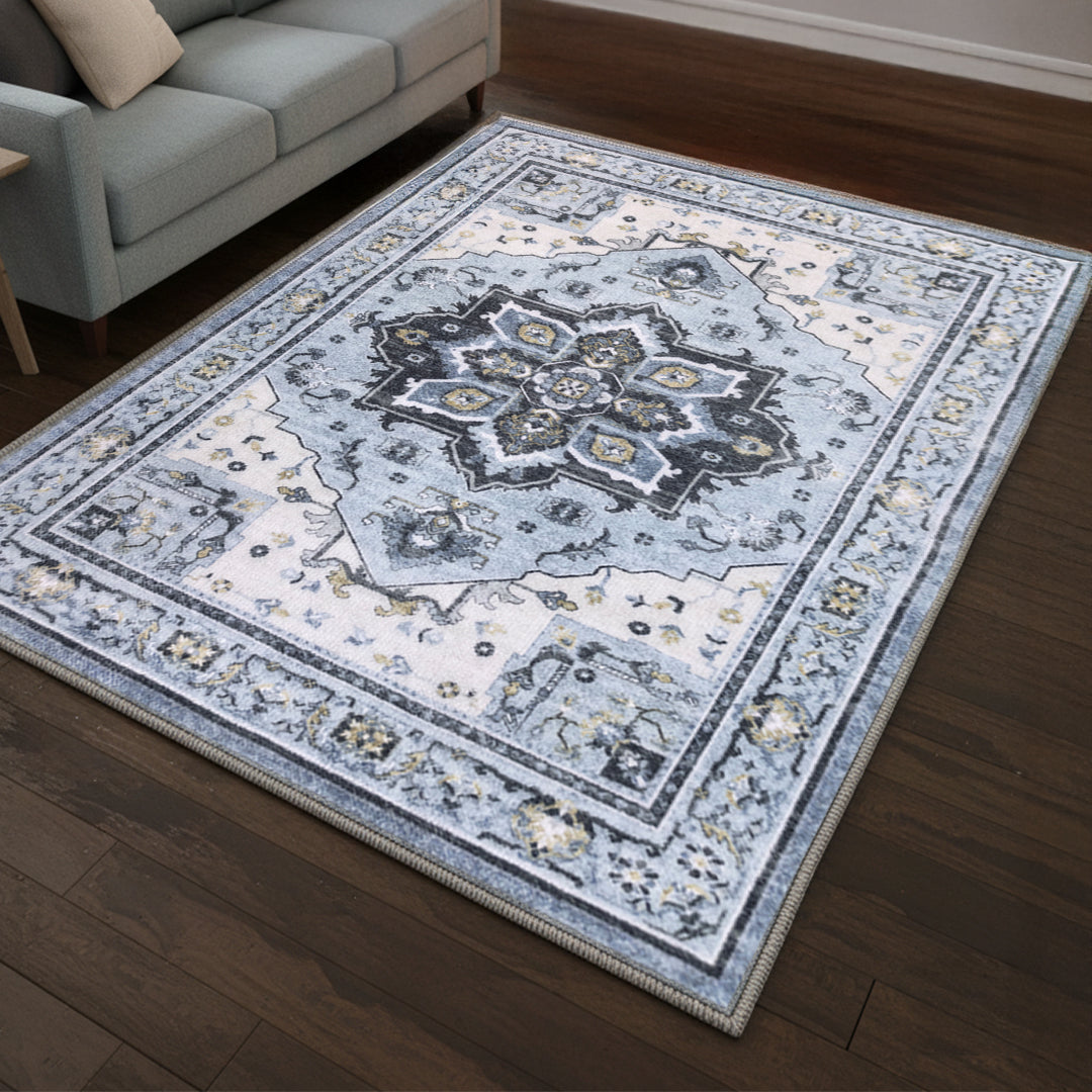 Muddy Mat® Azure Washable Area Rugs for Living Room, Bedroom & Dining Room – Modern Soft Low Pile Non Slip Carpet – Pet Friendly Waterproof Foldable Rugs for Home