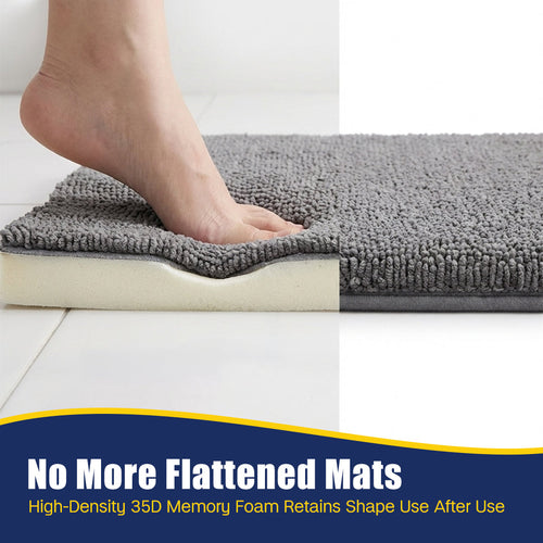 Muddy Mat® CloudStep Bathroom Rugs 2 Piece Set, Non Slip Bath Mats for Bathroom, Absorbent Memory Foam Chenille, Machine Washable Quick Dry Toilet Rug Set, 20"x30" + 20"x20" U-Shaped
