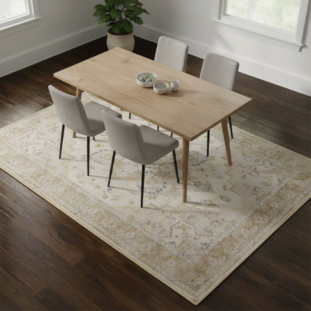 Muddy Mat® Champagne Washable Area Rugs for Living Room, Bedroom & Dining Room – Modern Soft Low Pile Non Slip Carpet – Pet Friendly Waterproof Foldable Rugs for Home
