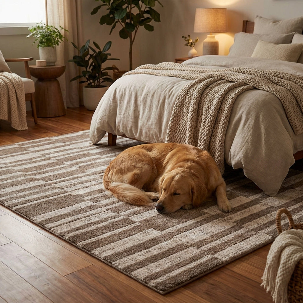 Muddy Mat® Brickline Washable Area Rugs for Living Room, Bedroom & Dining Room – Modern Soft Low Pile Non Slip Carpet – Pet Friendly Waterproof Foldable Rugs for Home