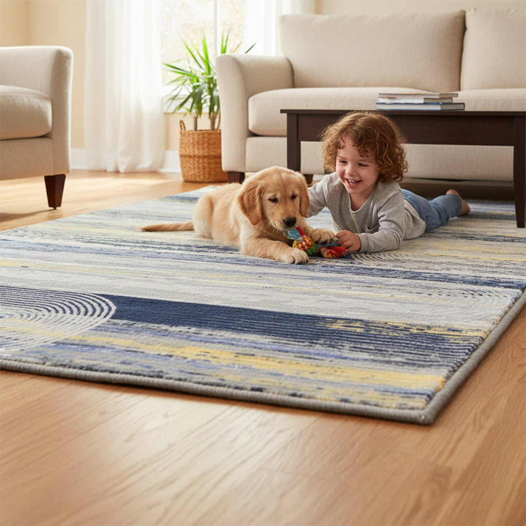 Muddy Mat® Horizon Washable Area Rugs for Living Room, Bedroom & Dining Room – Modern Soft Low Pile Non Slip Carpet – Pet Friendly Waterproof Foldable Rugs for Home