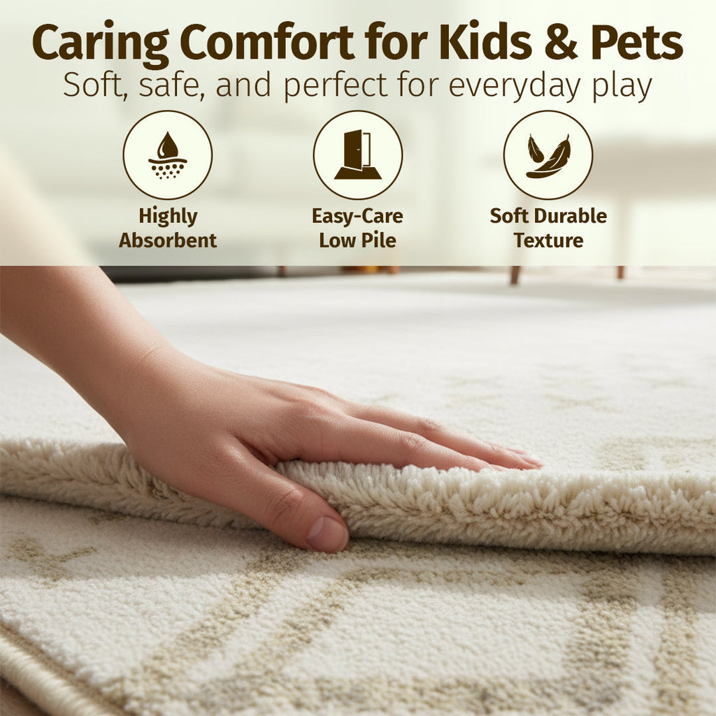 Muddy Mat® Tribal Washable Area Rugs for Living Room, Bedroom & Dining Room – Modern Soft Low Pile Non Slip Carpet – Pet Friendly Waterproof Foldable Rugs for Home
