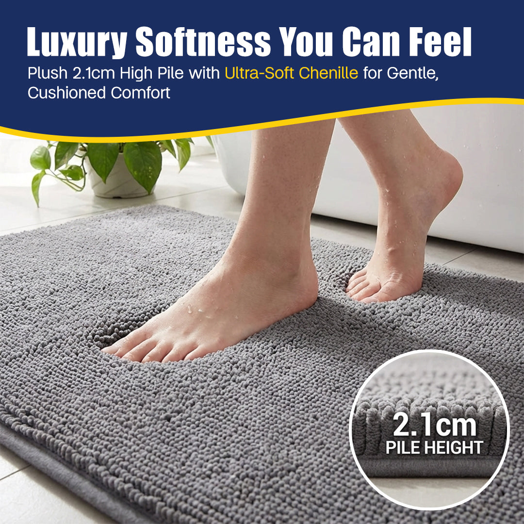 Muddy Mat® CloudStep Bathroom Rugs 2 Piece Set, Non Slip Bath Mats for Bathroom, Absorbent Memory Foam Chenille, Machine Washable Quick Dry Toilet Rug Set, 20"x30" + 20"x20" U-Shaped