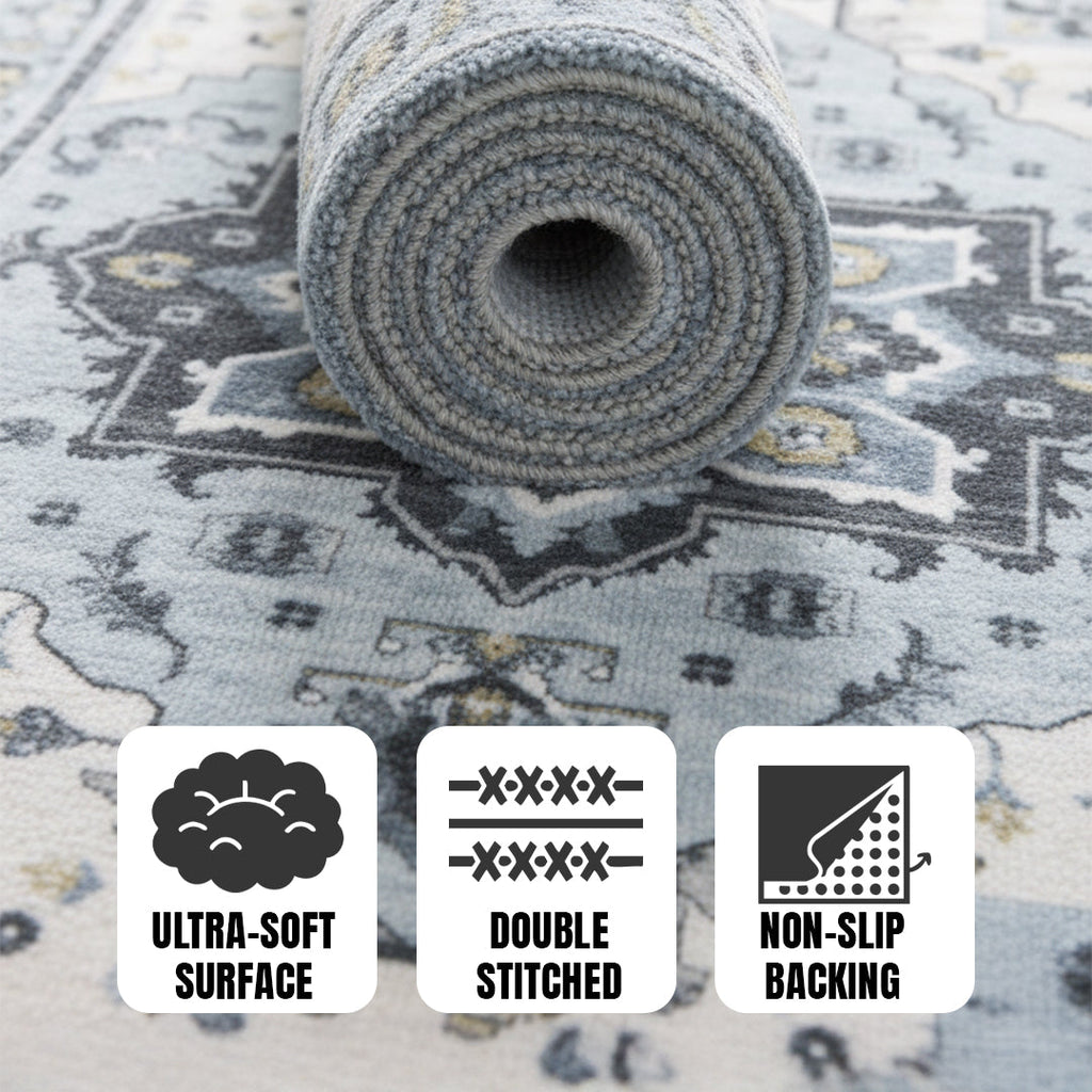 Muddy Mat® Azure Washable Area Rugs for Living Room, Bedroom & Dining Room – Modern Soft Low Pile Non Slip Carpet – Pet Friendly Waterproof Foldable Rugs for Home