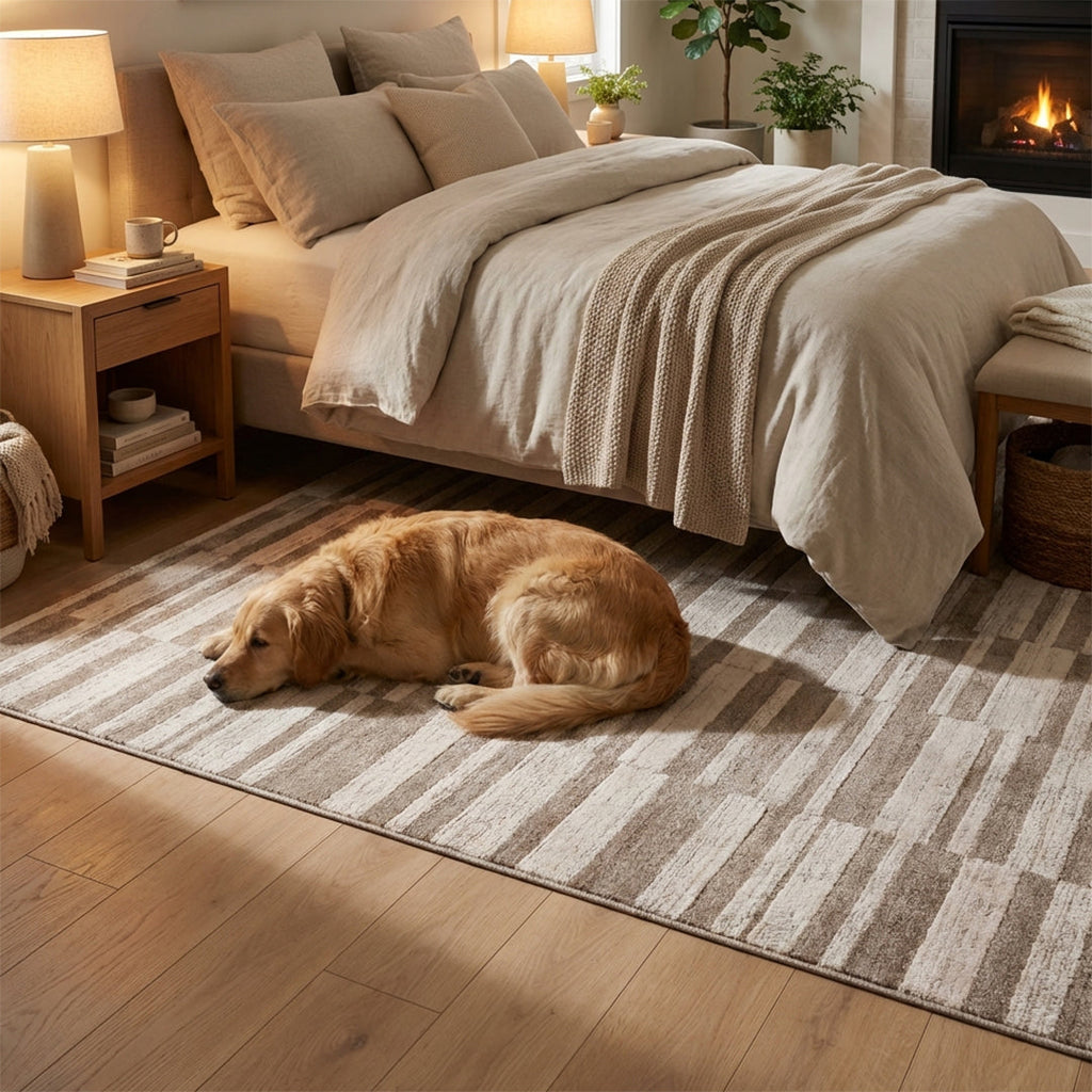 Muddy Mat® Brickline Washable Area Rugs for Living Room, Bedroom & Dining Room – Modern Soft Low Pile Non Slip Carpet – Pet Friendly Waterproof Foldable Rugs for Home