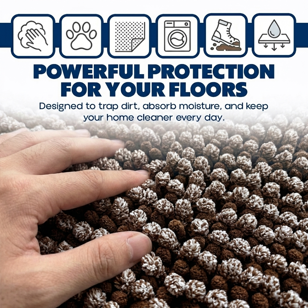 Muddy Mat® TrapMax Indoor Dog Door Mat & Bathroom Rugs – Non Slip Chenille Entryway Rug for Muddy Paws, Super Absorbent Washable Front Door Mat, Quick Dry Bath Mat