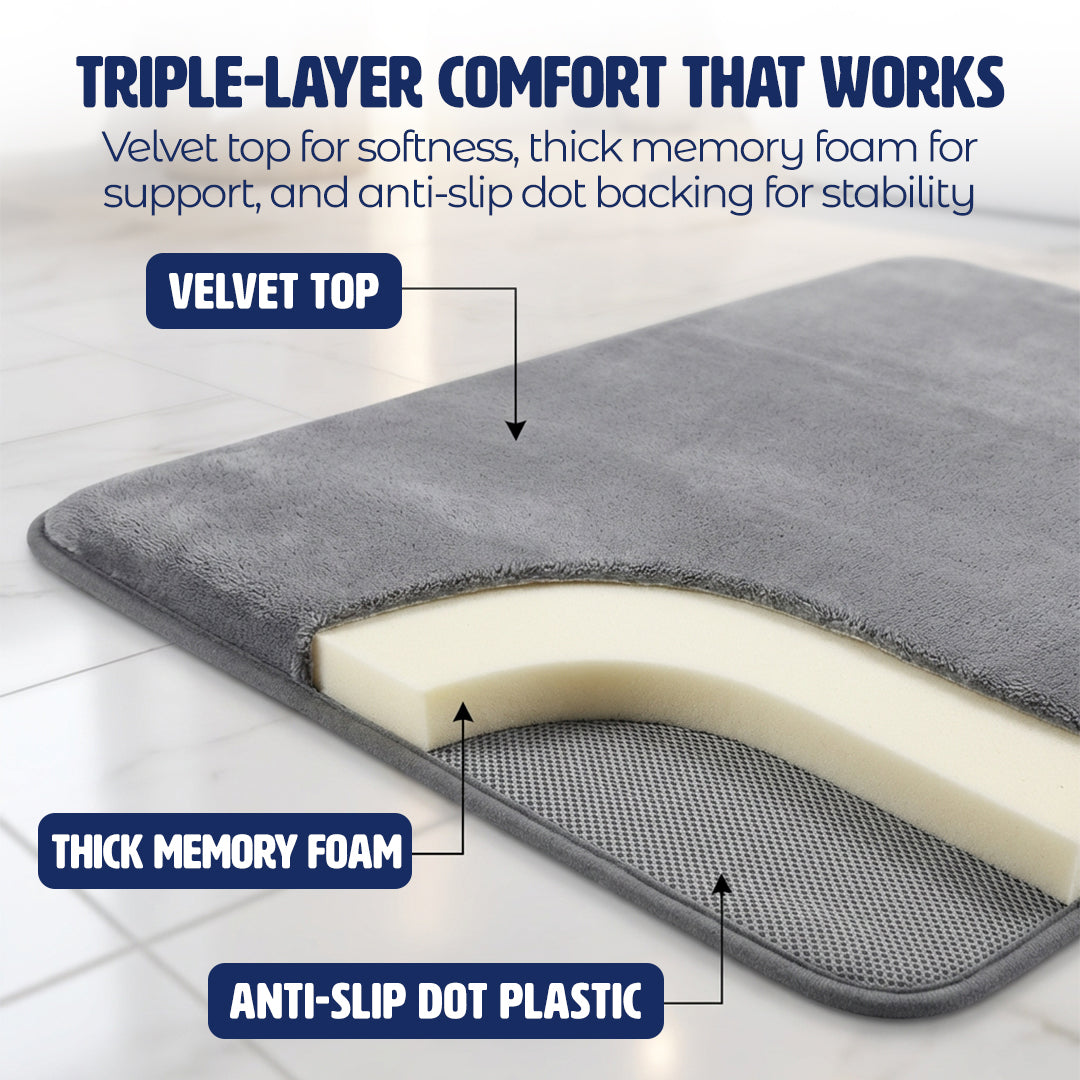 Muddy Mat® Memory Foam Bath Mat Set 2 Piece – Velvet Soft Non Slip Bathroom Rugs Set, Thick Absorbent Washable Bath Mats for Bathroom Floor and Shower, 20"x30" + 20"x20" U-Shaped