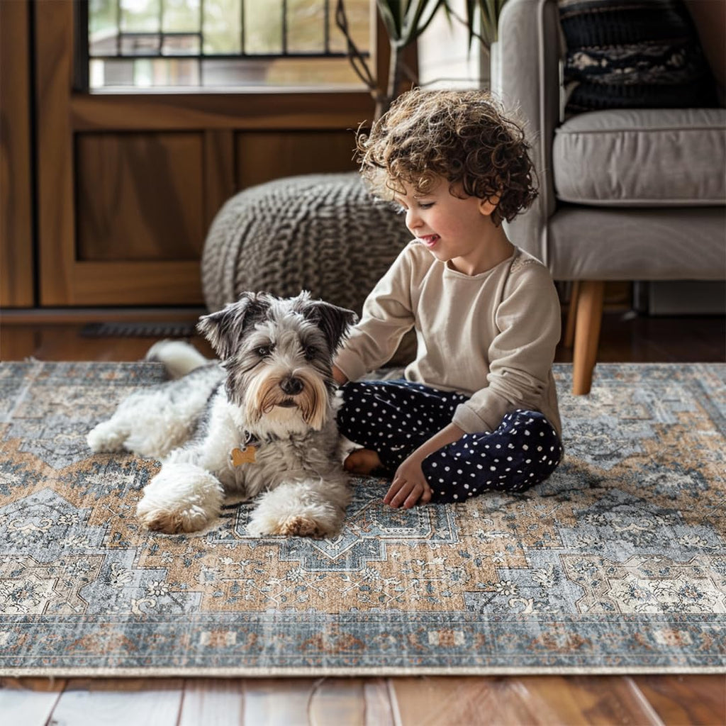 Muddy Mat® Coral Washable Area Rugs for Living Room, Bedroom & Dining Room – Modern Soft Low Pile Non Slip Carpet – Pet Friendly Waterproof Foldable Rugs for Home