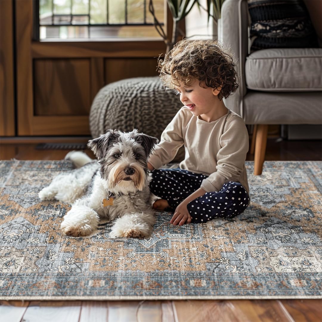 Muddy Mat® Coral Washable Area Rugs for Living Room, Bedroom & Dining Room – Modern Soft Low Pile Non Slip Carpet – Pet Friendly Waterproof Foldable Rugs for Home