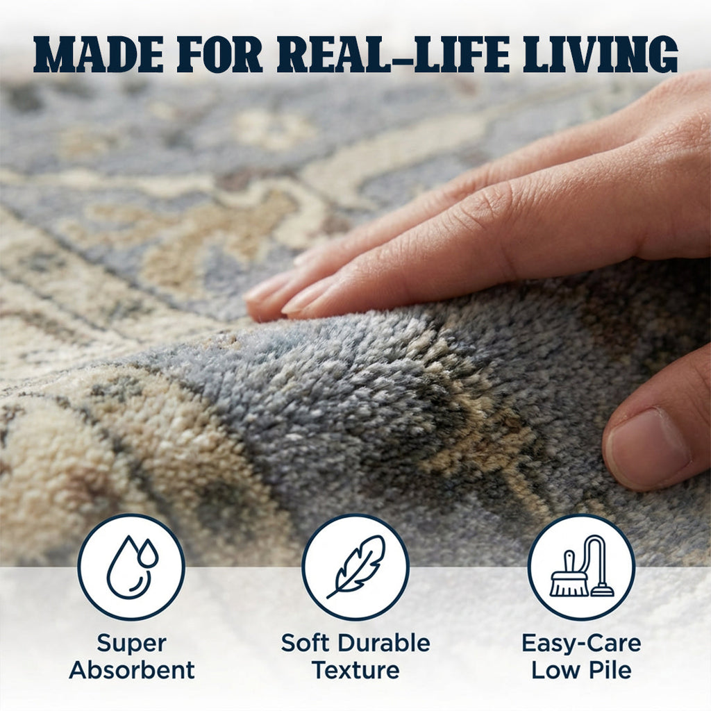 Muddy Mat® Duskfall Washable Area Rugs for Living Room, Bedroom & Dining Room – Modern Soft Low Pile Non Slip Carpet – Pet Friendly Waterproof Foldable Rugs for Home
