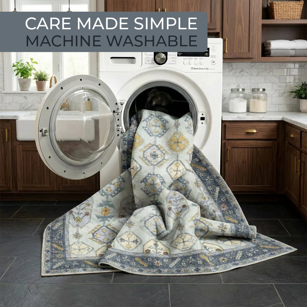 Muddy Mat® Celeste Washable Area Rugs for Living Room, Bedroom & Dining Room – Modern Soft Low Pile Non Slip Carpet – Pet Friendly Waterproof Foldable Rugs for Home