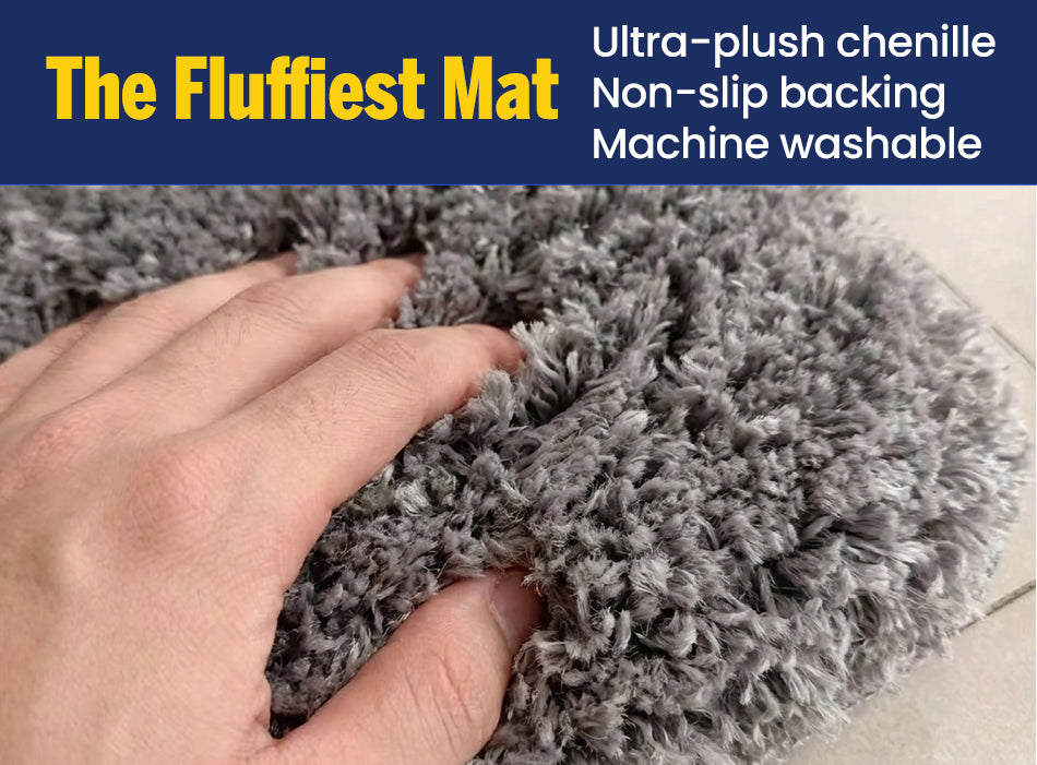Muddy Mat® Fluffy Bathroom Rugs 2 Piece Set, Soft Absorbent Microfiber Bath Mats, Non Slip, Quick Dry, Machine Washable for Floor, Tub, Shower & Toilet, 20"x30" + 20"x20" U-Shaped