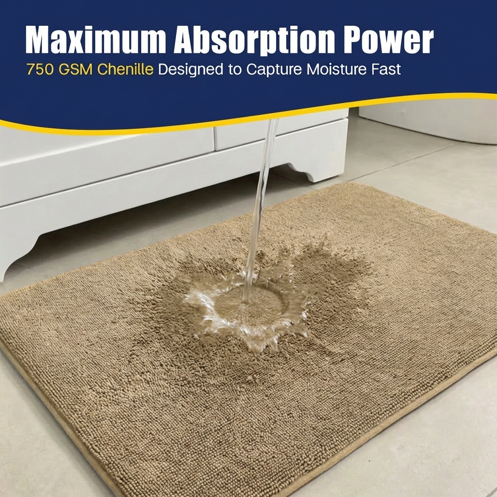Muddy Mat® CloudStep Bathroom Rugs 2 Piece Set, Non Slip Bath Mats for Bathroom, Absorbent Memory Foam Chenille, Machine Washable Quick Dry Toilet Rug Set, 20"x30" + 20"x20" U-Shaped