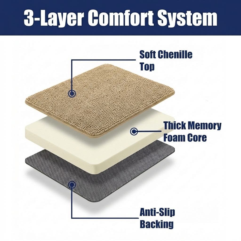 Muddy Mat® CloudStep Bathroom Rugs 2 Piece Set, Non Slip Bath Mats for Bathroom, Absorbent Memory Foam Chenille, Machine Washable Quick Dry Toilet Rug Set, 20"x30" + 20"x20" U-Shaped