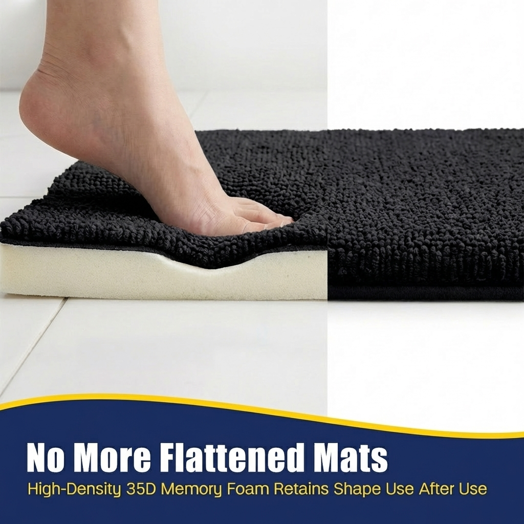 Muddy Mat® CloudStep Bathroom Rugs 2 Piece Set, Non Slip Bath Mats for Bathroom, Absorbent Memory Foam Chenille, Machine Washable Quick Dry Toilet Rug Set, 20"x30" + 20"x20" U-Shaped