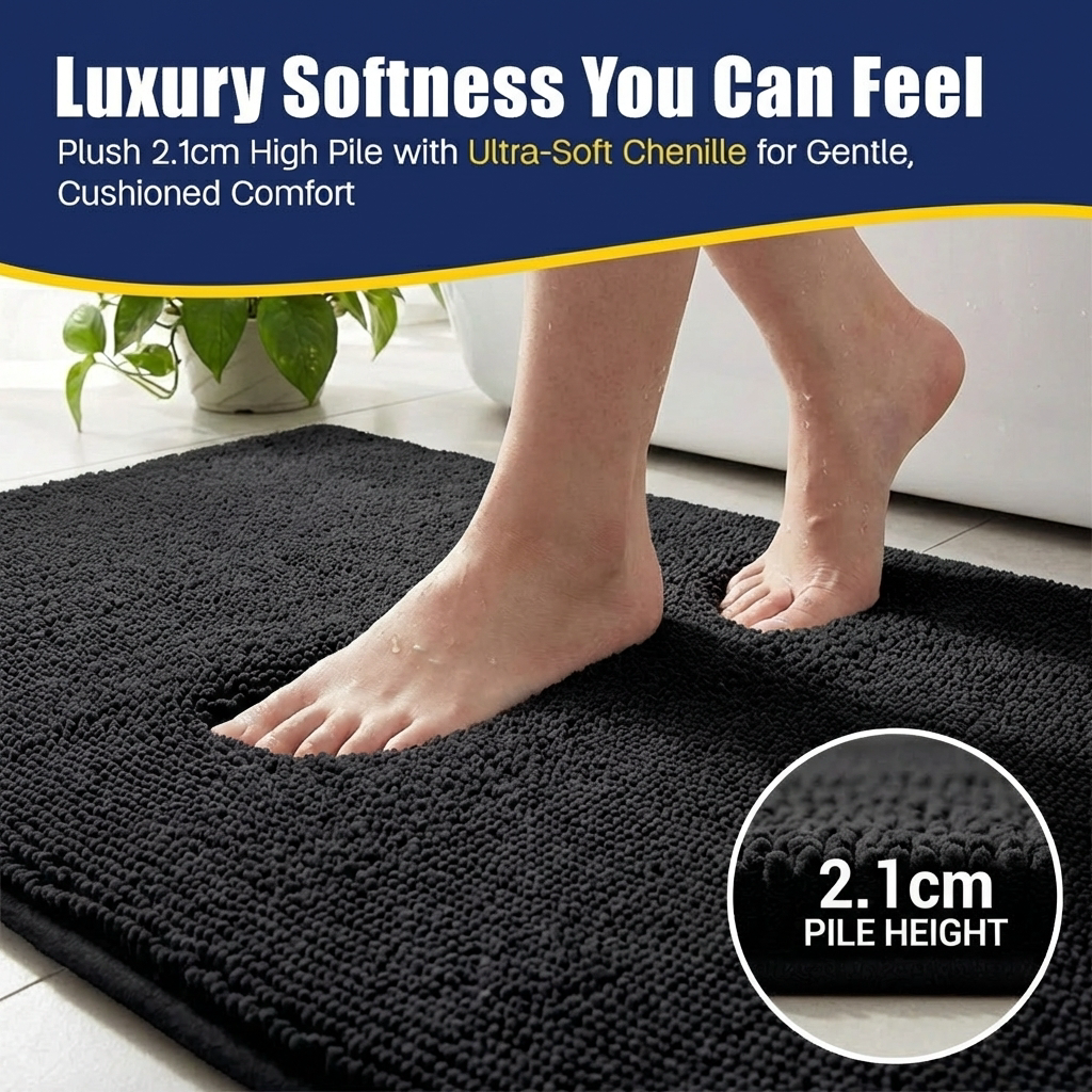 Muddy Mat® CloudStep Bathroom Rugs 2 Piece Set, Non Slip Bath Mats for Bathroom, Absorbent Memory Foam Chenille, Machine Washable Quick Dry Toilet Rug Set, 20"x30" + 20"x20" U-Shaped