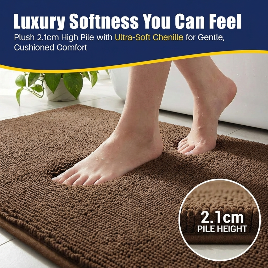 Muddy Mat® CloudStep Bathroom Rugs 2 Piece Set, Non Slip Bath Mats for Bathroom, Absorbent Memory Foam Chenille, Machine Washable Quick Dry Toilet Rug Set, 20"x30" + 20"x20" U-Shaped