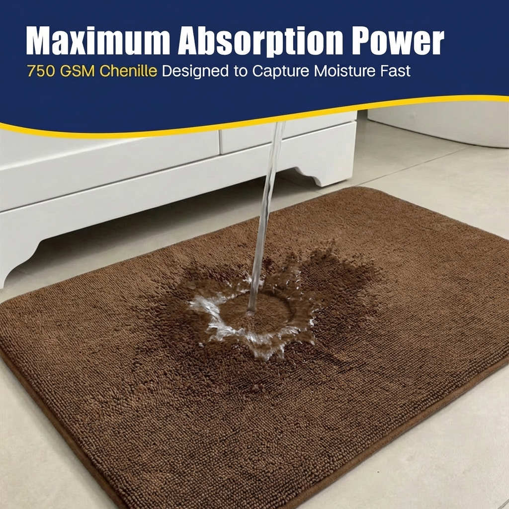 Muddy Mat® CloudStep Bathroom Rugs, Non Slip Bath Mats for Bathroom, Super Absorbent Memory Foam Chenille, Quick Dry Machine Washable Thick Toilet Rug for Shower Tub and Floor