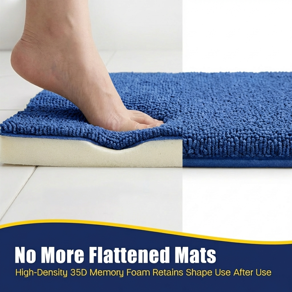 Muddy Mat® CloudStep Bathroom Rugs 2 Piece Set, Non Slip Bath Mats for Bathroom, Absorbent Memory Foam Chenille, Machine Washable Quick Dry Toilet Rug Set, 20"x30" + 20"x20" U-Shaped