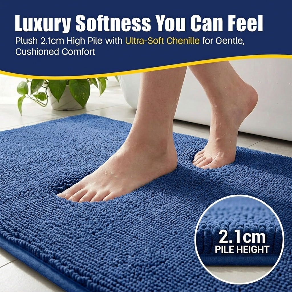 Muddy Mat® CloudStep Bathroom Rugs 2 Piece Set, Non Slip Bath Mats for Bathroom, Absorbent Memory Foam Chenille, Machine Washable Quick Dry Toilet Rug Set, 20"x30" + 20"x20" U-Shaped