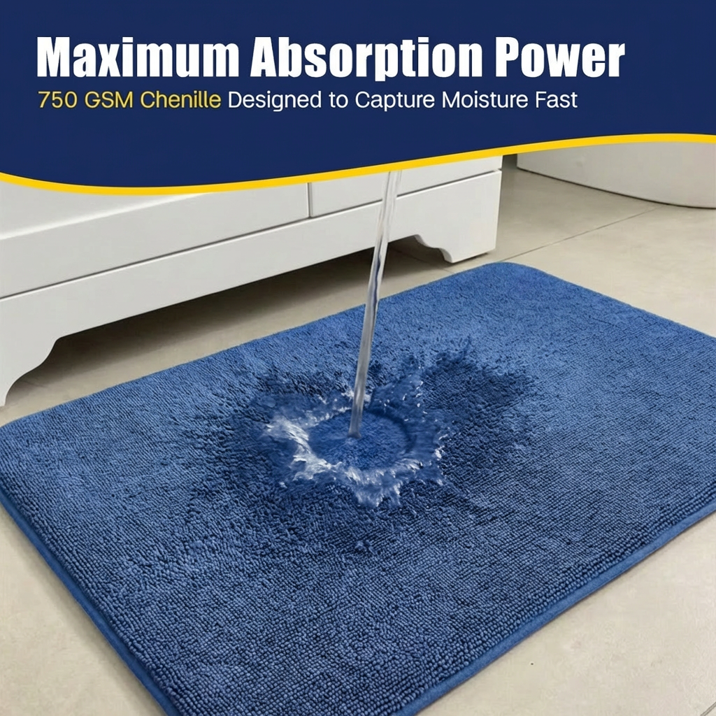 Muddy Mat® CloudStep Bathroom Rugs, Non Slip Bath Mats for Bathroom, Super Absorbent Memory Foam Chenille, Quick Dry Machine Washable Thick Toilet Rug for Shower Tub and Floor