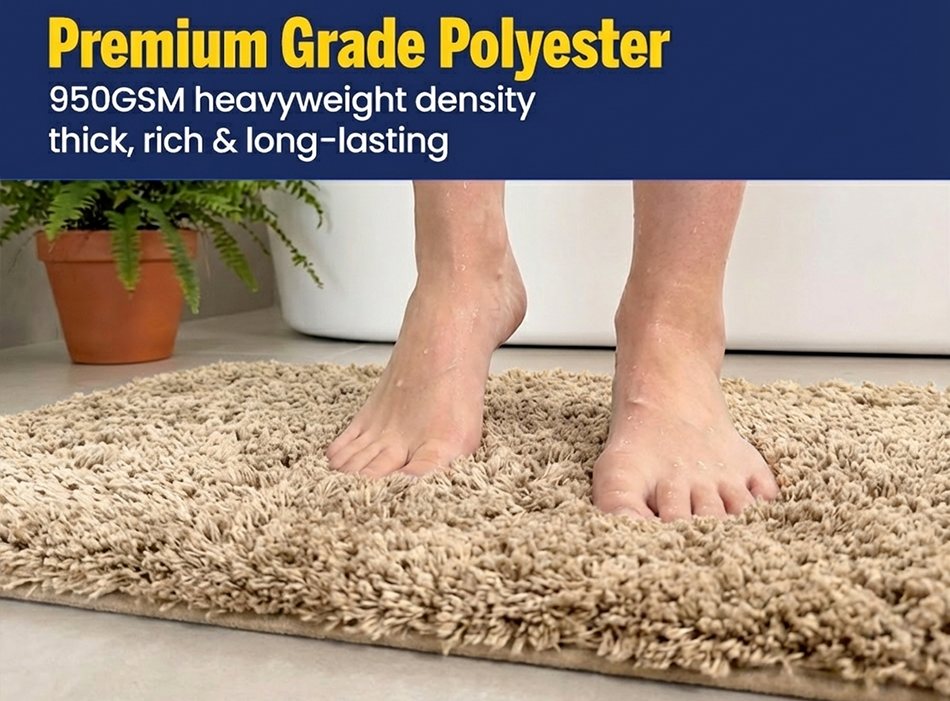 Muddy Mat® Fluffy Bathroom Rugs 2 Piece Set, Soft Absorbent Microfiber Bath Mats, Non Slip, Quick Dry, Machine Washable for Floor, Tub, Shower & Toilet, 20"x30" + 20"x20" U-Shaped