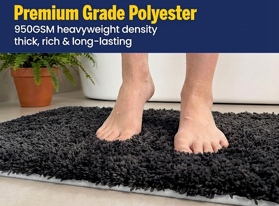 Muddy Mat® Fluffy Bathroom Rugs 2 Piece Set, Soft Absorbent Microfiber Bath Mats, Non Slip, Quick Dry, Machine Washable for Floor, Tub, Shower & Toilet, 20"x30" + 20"x20" U-Shaped