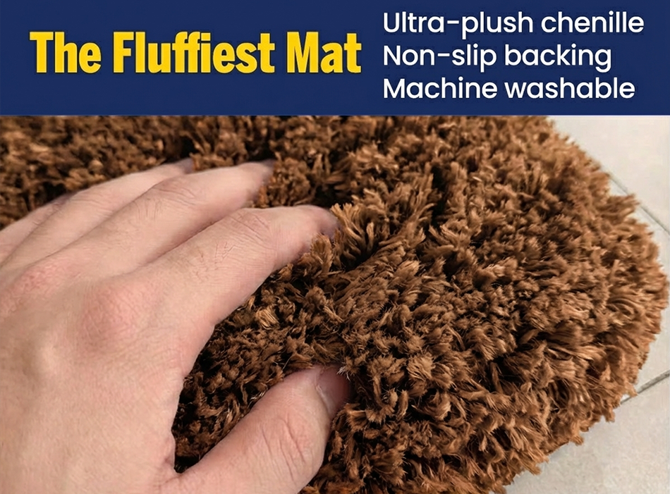 Muddy Mat® Fluffy Bathroom Rugs 2 Piece Set, Soft Absorbent Microfiber Bath Mats, Non Slip, Quick Dry, Machine Washable for Floor, Tub, Shower & Toilet, 20"x30" + 20"x20" U-Shaped