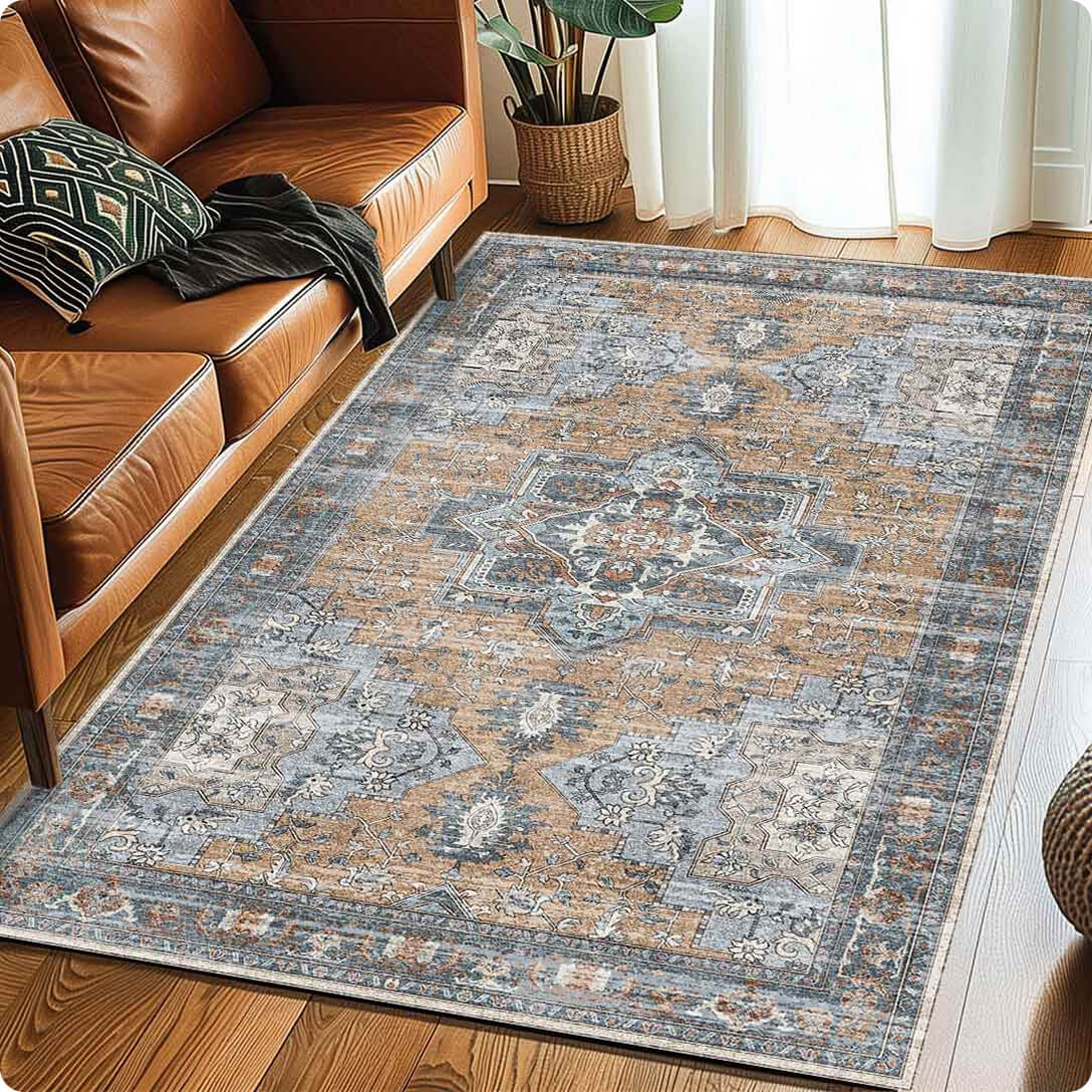 Muddy Mat® Coral Washable Area Rugs for Living Room, Bedroom & Dining Room – Modern Soft Low Pile Non Slip Carpet – Pet Friendly Waterproof Foldable Rugs for Home